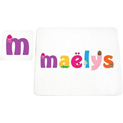 Little Helper Napperon avec Coaster Style Illustratif Coloré avec le Nom de Jeune Fille Maëlys Little Helper Napperon avec Coaster Style Illustratif Coloré avec le Nom de Jeune Fille Maëlys