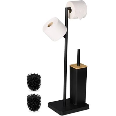 Relaxdays Serviteur WC, Non Fixe, Porte-Rouleau, mélange de matériaux, H x L x P : 71 x 23 x 18 cm, Noir et Nature Relaxdays Serviteur WC, Non Fixe, Porte-Rouleau, mélange de matériaux, H x L x P : 71 x 23 x 18 cm, Noir et Nature