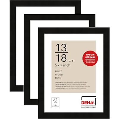DEHA Design cadre photo, 13 x 18 cm (set de 3), bois, Noir, cadre photopour poserau format paysage et portrait, verre synthétique, Fontana DEHA Design cadre photo, 13 x 18 cm (set de 3), bois, Noir, cadre photopour poserau format paysage et portrait, verre synthétique, Fontana