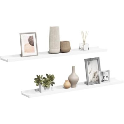 vidaXL Étagères à rebord pour cadre photo 2 pcs Blanc 80x9x3 cm MDF vidaXL Étagères à rebord pour cadre photo 2 pcs Blanc 80x9x3 cm MDF