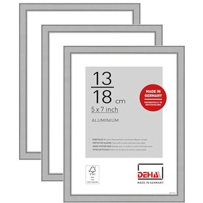 DEHA Design cadre photo, 13 x 18 cm (set de 3), aluminium, Argent mat, cadre photopour poserau format paysage et portrait, verre synthétique, Boston DEHA Design cadre photo, 13 x 18 cm (set de 3), aluminium, Argent mat, cadre photopour poserau format paysage et portrait, verre synthétique, Boston