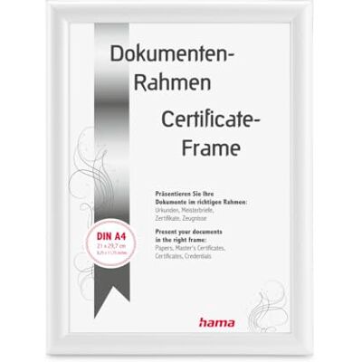 Hama Cadre photo Swing 21 x 29,7 cm Idéal pour certificats et documents au format A4 Cadre moderne en plastique Pour format portrait À poser ou à suspendre Verre réfléchissant Blanc Hama Cadre photo Swing 21 x 29,7 cm Idéal pour certificats et documents au format A4 Cadre moderne en plastique Pour format portrait À poser ou à suspendre Verre réfléchissant Blanc