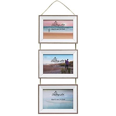 ART Cadre photo collage mural, pour 3 photos, en bois MDF avec véritables vitres, à suspendre, marron et blanc, 3 x 10 x 15 cm, format paysage ART Cadre photo collage mural, pour 3 photos, en bois MDF avec véritables vitres, à suspendre, marron et blanc, 3 x 10 x 15 cm, format paysage