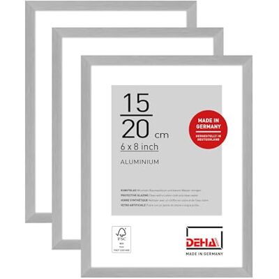 DEHA Design cadre photo, 10 x 15 cm (set de 3), aluminium, Argent mat, cadre photopour poserau format paysage et portrait, verre synthétique, Tribeca DEHA Design cadre photo, 10 x 15 cm (set de 3), aluminium, Argent mat, cadre photopour poserau format paysage et portrait, verre synthétique, Tribeca