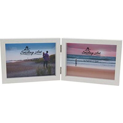 ART Cadre photo double 13x18 cm en bois MDF avec vitre en verre cadre photo pliable pour 2 photos à poser avec effet de profondeur format paysage (Blanc, Horizontal, 2x13x18 cm) ART Cadre photo double 13x18 cm en bois MDF avec vitre en verre cadre photo pliable pour 2 photos à poser avec effet de profondeur format paysage (Blanc, Horizontal, 2x13x18 cm)