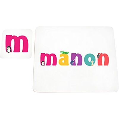 Little Helper Napperon avec Coaster Style Illustratif Coloré avec le Nom de Jeune Fille Manon Little Helper Napperon avec Coaster Style Illustratif Coloré avec le Nom de Jeune Fille Manon
