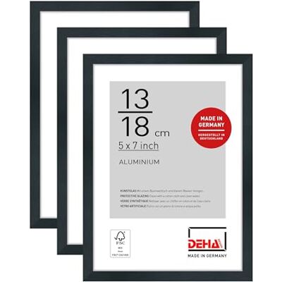 DEHA Design cadre photo, 13 x 18 cm (set de 3), aluminium, Noir mat, cadre photopour poserau format paysage et portrait, verre synthétique, Tribeca DEHA Design cadre photo, 13 x 18 cm (set de 3), aluminium, Noir mat, cadre photopour poserau format paysage et portrait, verre synthétique, Tribeca