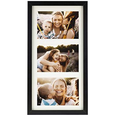 Cadre photo multiple 18x35 cm avec passe-partout et 3 découpes pour photos 10x15 cm Noir Cadre photo multiple 18x35 cm avec passe-partout et 3 découpes pour photos 10x15 cm Noir