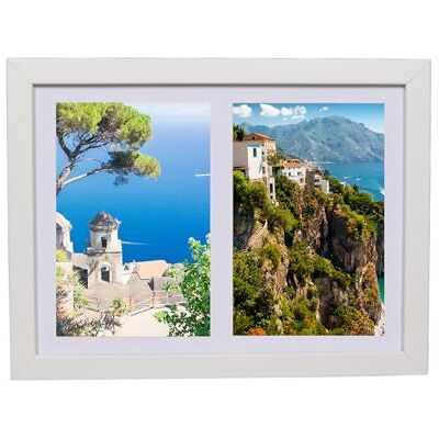 Cadre photo 17 x 23 cm, pour deux photos, avec passe-partout, 10 x 15 cm, en bois MDF, blanc, moderne, à accrocher au mur ou à placer sur une armoire Cadre photo 17 x 23 cm, pour deux photos, avec passe-partout, 10 x 15 cm, en bois MDF, blanc, moderne, à accrocher au mur ou à placer sur une armoire