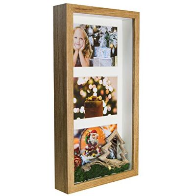 Cadre Photo Profond Chêne 18 x 35 cm Box 3D avec Passe-Partout pour 3 Photos 10 x 15 cm Cadre Photo Profond Chêne 18 x 35 cm Box 3D avec Passe-Partout pour 3 Photos 10 x 15 cm