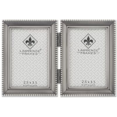 Lawrence Frames Cadre avec bordure de perles, format double 6,3 x 8,9 cm, en étain Lawrence Frames Cadre avec bordure de perles, format double 6,3 x 8,9 cm, en étain