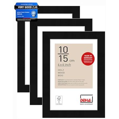 DEHA Design cadre photo, 10 x 15 cm (set de 3), bois, Noir, cadre photopour poserau format paysage et portrait, verre synthétique, Fontana DEHA Design cadre photo, 10 x 15 cm (set de 3), bois, Noir, cadre photopour poserau format paysage et portrait, verre synthétique, Fontana
