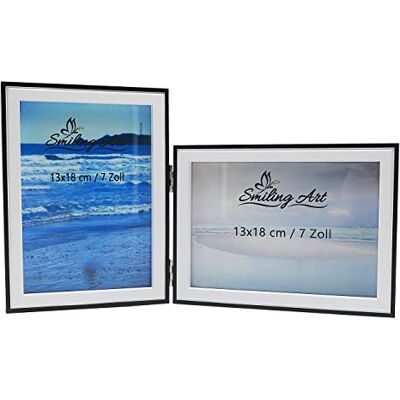 ART Cadre photo double 13 x 18 cm en bois MDF avec vitre cadre photo rabattable pour 2 photos à poser ou à accrocher format paysage et portrait (Noir & Blanc, 2x13x18 cm) ART Cadre photo double 13 x 18 cm en bois MDF avec vitre cadre photo rabattable pour 2 photos à poser ou à accrocher format paysage et portrait (Noir & Blanc, 2x13x18 cm)