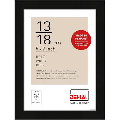 DEHA Design cadre photo, 13 x 18 cm, bois, Noir, cadre photopour poserau format paysage et portrait, verre synthétique, Fontana DEHA Design cadre photo, 13 x 18 cm, bois, Noir, cadre photopour poserau format paysage et portrait, verre synthétique, Fontana