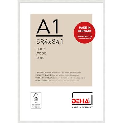 DEHA Design cadre photo, 59,4 x 84,1 cm (A1), bois, Blanc, cadre affichepour accrocherau format paysage et portrait, verre synthétique, Fontana DEHA Design cadre photo, 59,4 x 84,1 cm (A1), bois, Blanc, cadre affichepour accrocherau format paysage et portrait, verre synthétique, Fontana