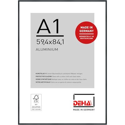 DEHA Design cadre photo, 59,4 x 84,1 cm (A1), aluminium, Noir mat, cadre affichepour accrocherau format paysage et portrait, verre synthétique, Tribeca DEHA Design cadre photo, 59,4 x 84,1 cm (A1), aluminium, Noir mat, cadre affichepour accrocherau format paysage et portrait, verre synthétique, Tribeca