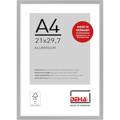 DEHA Design cadre photo, 21 x 29,7 cm (A4), aluminium, Argent mat, cadre documentpour accrocherau format paysage et portrait, verre synthétique, Tribeca DEHA Design cadre photo, 21 x 29,7 cm (A4), aluminium, Argent mat, cadre documentpour accrocherau format paysage et portrait, verre synthétique, Tribeca