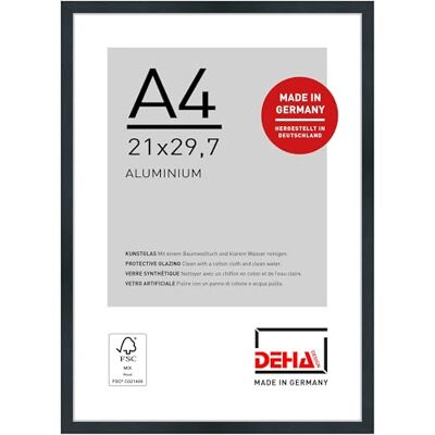 DEHA Design cadre photo, 21 x 29,7 cm (A4), aluminium, Noir mat, cadre documentpour accrocherau format paysage et portrait, verre synthétique, Tribeca DEHA Design cadre photo, 21 x 29,7 cm (A4), aluminium, Noir mat, cadre documentpour accrocherau format paysage et portrait, verre synthétique, Tribeca