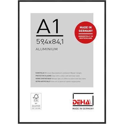 DEHA Design cadre photo, 59,4 x 84,1 cm (A1), aluminium, Noir mat, cadre affichepour accrocherau format paysage et portrait, verre synthétique, Boston DEHA Design cadre photo, 59,4 x 84,1 cm (A1), aluminium, Noir mat, cadre affichepour accrocherau format paysage et portrait, verre synthétique, Boston