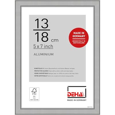 DEHA Design cadre photo, 13 x 18 cm, aluminium, Argent mat, cadre photopour poserau format paysage et portrait, verre synthétique, Boston DEHA Design cadre photo, 13 x 18 cm, aluminium, Argent mat, cadre photopour poserau format paysage et portrait, verre synthétique, Boston
