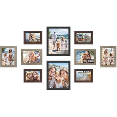 SONGMICS lot de 10 cadres photo, pour 2 photos en 20 x 25 cm, 4 photos en 13 x 18 cm, 4 photos en 10 x 15 cm, disque en plastique, MDF, rouge-marron, grège chiné, noir frêne RPF310K03 SONGMICS lot de 10 cadres photo, pour 2 photos en 20 x 25 cm, 4 photos en 13 x 18 cm, 4 photos en 10 x 15 cm, disque en plastique, MDF, rouge-marron, grège chiné, noir frêne RPF310K03