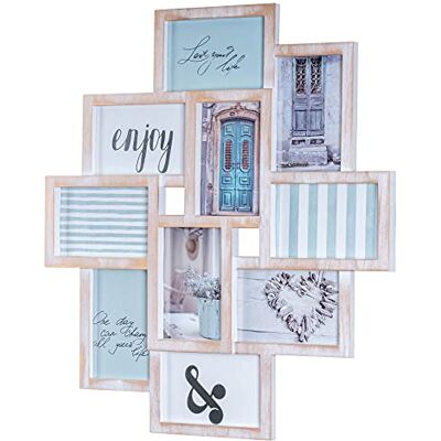 levandeo Cadre photo 55 x 50 cm avec vitres en verre, pour 10 photos de 10 x 15 cm, blanc, doré, cuivre, délavé style shabby antique, galerie photo, collage levandeo Cadre photo 55 x 50 cm avec vitres en verre, pour 10 photos de 10 x 15 cm, blanc, doré, cuivre, délavé style shabby antique, galerie photo, collage