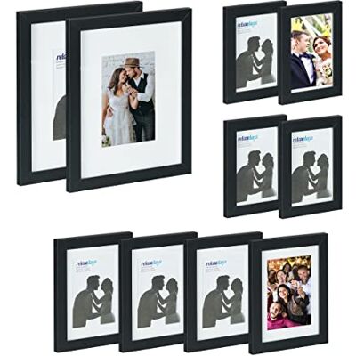 Relaxdays Cadre photo, lot de 10, plusieurs tailles, format, à accrocher ou poser, passe-partout, noir Relaxdays Cadre photo, lot de 10, plusieurs tailles, format, à accrocher ou poser, passe-partout, noir