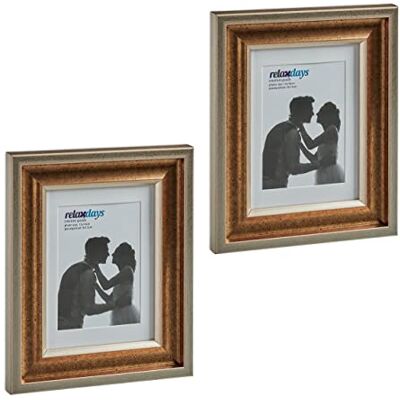 Relaxdays Cadre photo, lot de 2, 13x18 cm, format portrait ou paysage, à accrocher ou poser, passe-partout, doré Relaxdays Cadre photo, lot de 2, 13x18 cm, format portrait ou paysage, à accrocher ou poser, passe-partout, doré