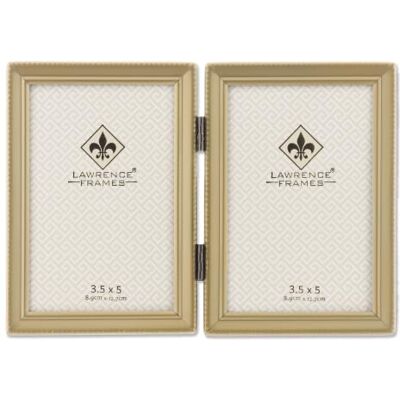 Lawrence Frames Cadre avec bordure de perles, format double, 8,8 x 12,7 cm Doré satiné Lawrence Frames Cadre avec bordure de perles, format double, 8,8 x 12,7 cm Doré satiné