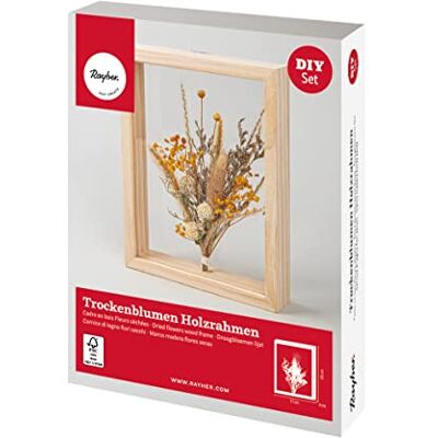 Rayher 85485000 Bouquet de fleurs séchées dans un cadre en bois, fixé dans des disques transparents, bois certifié FSC, cadre rectangulaire 17 x 22 cm, profondeur du cadre 4 cm, naturel Rayher 85485000 Bouquet de fleurs séchées dans un cadre en bois, fixé dans des disques transparents, bois certifié FSC, cadre rectangulaire 17 x 22 cm, profondeur du cadre 4 cm, naturel