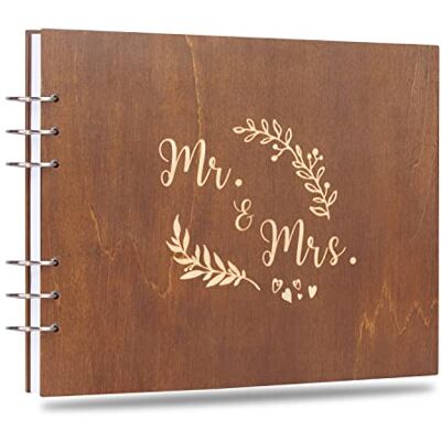 Creawoo Album souvenir en bois Mr & Mrs de 21,6 cm avec 120 pages vierges Papier blanc à l'intérieur Creawoo Album souvenir en bois Mr & Mrs de 21,6 cm avec 120 pages vierges Papier blanc à l'intérieur