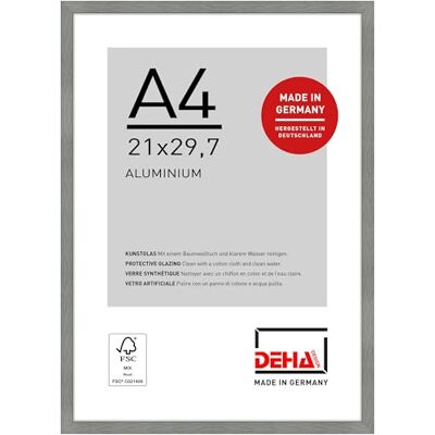 DEHA Design cadre photo, 21 x 29,7 cm (A4), aluminium, Gris mat, cadre documentpour accrocherau format paysage et portrait, verre synthétique, Tribeca DEHA Design cadre photo, 21 x 29,7 cm (A4), aluminium, Gris mat, cadre documentpour accrocherau format paysage et portrait, verre synthétique, Tribeca