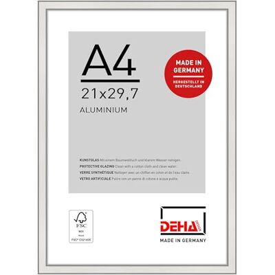DEHA Design cadre photo, 21 x 29,7 cm (A4), aluminium, Argent brillant, cadre documentpour accrocherau format paysage et portrait, verre synthétique, Boston DEHA Design cadre photo, 21 x 29,7 cm (A4), aluminium, Argent brillant, cadre documentpour accrocherau format paysage et portrait, verre synthétique, Boston