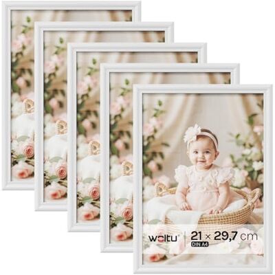 WOLTU Cadre Photo Lot de 5 Artos Style 21x29,7cm Cadre en Bois et Verre décoration Maison Blanc BRU9894ws-5 WOLTU Cadre Photo Lot de 5 Artos Style 21x29,7cm Cadre en Bois et Verre décoration Maison Blanc BRU9894ws-5