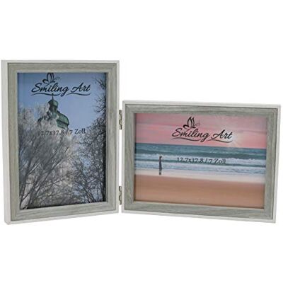 ART Cadre photo double 13 x 18 cm en bois MDF avec vitre cadre photo rabattable pour 2 photos à poser ou à accrocher format paysage et portrait (Blanc & Gris, 2x13x18 cm) ART Cadre photo double 13 x 18 cm en bois MDF avec vitre cadre photo rabattable pour 2 photos à poser ou à accrocher format paysage et portrait (Blanc & Gris, 2x13x18 cm)