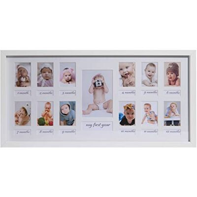 23 x 50 cm Cadre photo pour bébé Mon première année Galerie de photos avec passe-partout et 12 découpes pour photos de 5 x 7 cm et 1 photo 9 x 13 cm Blanc 23 x 50 cm Cadre photo pour bébé Mon première année Galerie de photos avec passe-partout et 12 découpes pour photos de 5 x 7 cm et 1 photo 9 x 13 cm Blanc