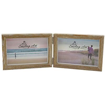 ART Cadre photo double, en bois MDF, pour 2 photos, pliable, avec vitre, marron, paysage, 2 x 10 x 15 cm ART Cadre photo double, en bois MDF, pour 2 photos, pliable, avec vitre, marron, paysage, 2 x 10 x 15 cm