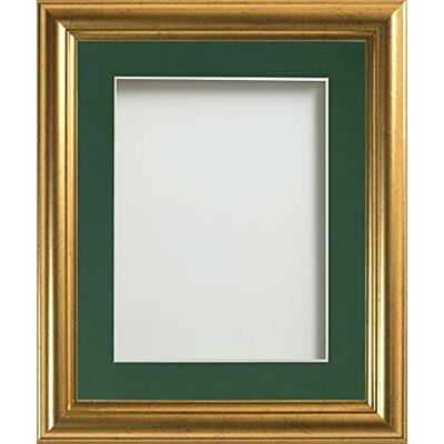 Frame Company Eldridge Cadre photo doré avec passe-partout vert bouteille, 25,4 x 20,3 cm pour 20,3 x 15,2 cm, équipé de plexiglas Frame Company Eldridge Cadre photo doré avec passe-partout vert bouteille, 25,4 x 20,3 cm pour 20,3 x 15,2 cm, équipé de plexiglas