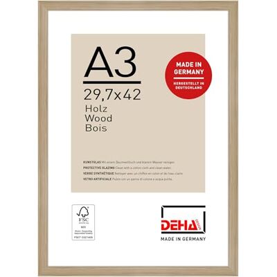 DEHA Design cadre photo, 29,7 x 42 cm (A3), bois, Chêne, cadre affichepour accrocherau format paysage et portrait, verre synthétique, Fontana DEHA Design cadre photo, 29,7 x 42 cm (A3), bois, Chêne, cadre affichepour accrocherau format paysage et portrait, verre synthétique, Fontana