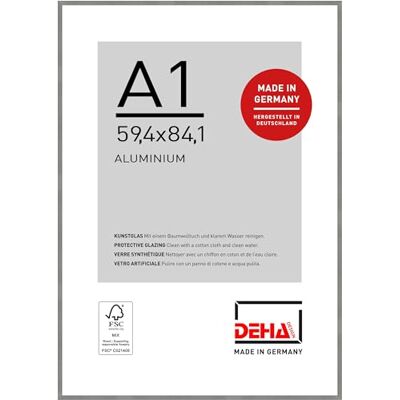 DEHA Design cadre photo, 59,4 x 84,1 cm (A1), aluminium, Gris mat, cadre affichepour accrocherau format paysage et portrait, verre synthétique, Tribeca DEHA Design cadre photo, 59,4 x 84,1 cm (A1), aluminium, Gris mat, cadre affichepour accrocherau format paysage et portrait, verre synthétique, Tribeca