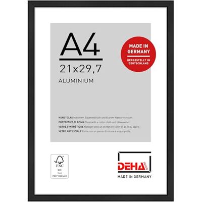 DEHA Design cadre photo, 21 x 29,7 cm (A4), aluminium, Noir mat, cadre documentpour accrocherau format paysage et portrait, verre synthétique, Boston DEHA Design cadre photo, 21 x 29,7 cm (A4), aluminium, Noir mat, cadre documentpour accrocherau format paysage et portrait, verre synthétique, Boston