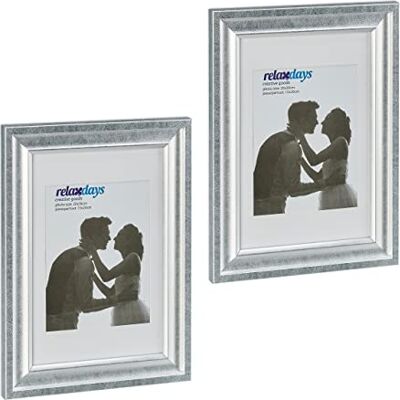 Relaxdays Cadre photo, lot de 2, 20x30 cm, format portrait ou paysage, à accrocher ou poser, passe-partout, argenté Relaxdays Cadre photo, lot de 2, 20x30 cm, format portrait ou paysage, à accrocher ou poser, passe-partout, argenté