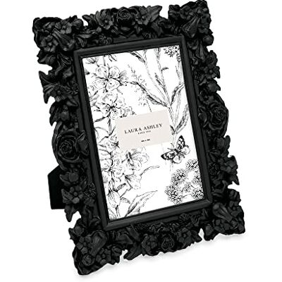 Laura Ashley 4x6 Black Floral Textured Hand-Crafted Resin Picture Frame with Easel, for Tabletop & Wall Display, Decorative Floral Design Home Décor, Photo Gallery, Art & More (4x6, Black) Laura Ashley 4x6 Black Floral Textured Hand-Crafted Resin Picture Frame with Easel, for Tabletop & Wall Display, Decorative Floral Design Home Décor, Photo Gallery, Art & More (4x6, Black)