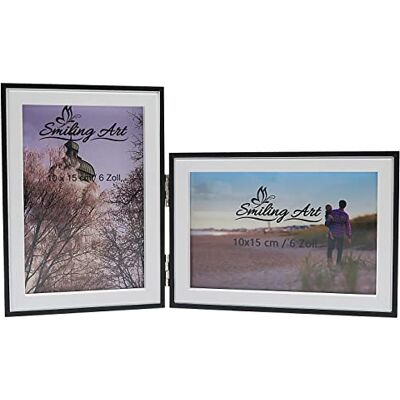 ART Cadre photo double 10 x 15 cm en bois MDF avec vitre cadre photo rabattable pour 2 photos à poser ou à accrocher format paysage et portrait (Noir & Blanc, 2x10x15 cm) ART Cadre photo double 10 x 15 cm en bois MDF avec vitre cadre photo rabattable pour 2 photos à poser ou à accrocher format paysage et portrait (Noir & Blanc, 2x10x15 cm)