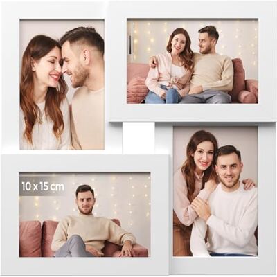 SONGMICS Cadre Photo, Pêle-mêle Capacité 4 Photos, Taille Photo 10 x 15 cm, Gallerie Photo, Vitre en Verre, Blanc RPF25WT SONGMICS Cadre Photo, Pêle-mêle Capacité 4 Photos, Taille Photo 10 x 15 cm, Gallerie Photo, Vitre en Verre, Blanc RPF25WT