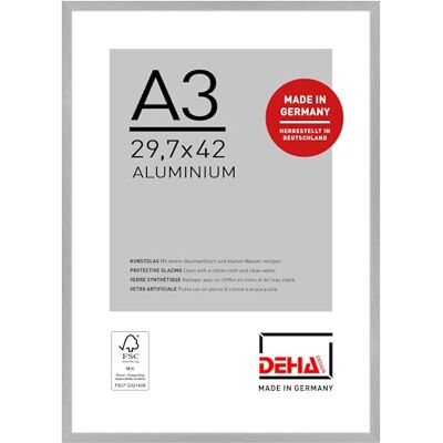 DEHA Design cadre photo, 29,7 x 42 cm (A3), aluminium, Argent mat, cadre affichepour accrocherau format paysage et portrait, verre synthétique, Tribeca DEHA Design cadre photo, 29,7 x 42 cm (A3), aluminium, Argent mat, cadre affichepour accrocherau format paysage et portrait, verre synthétique, Tribeca
