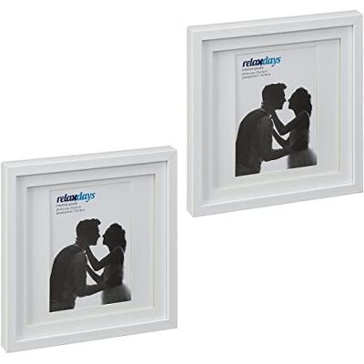 Relaxdays Cadre photo, lot de 2, 25x25 cm, format portrait ou paysage, à accrocher ou poser, passe-partout, blanc Relaxdays Cadre photo, lot de 2, 25x25 cm, format portrait ou paysage, à accrocher ou poser, passe-partout, blanc