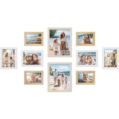 SONGMICS Cadres Photo, Lot de 10, Deux 20 x 25 cm, Quatre 13 x 18 cm, Quatre 10 x 15 cm, MDF, Protection en Plastique, MDF, Couleur Chêne Naturel, Blanc Nuage, Beige Naturel RPF310K02 SONGMICS Cadres Photo, Lot de 10, Deux 20 x 25 cm, Quatre 13 x 18 cm, Quatre 10 x 15 cm, MDF, Protection en Plastique, MDF, Couleur Chêne Naturel, Blanc Nuage, Beige Naturel RPF310K02