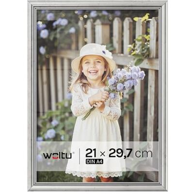 WOLTU Cadre photo A4 21,9 x 30 cm Cadre photo en bois avec passe-partout, à suspendre ou à poser verticalement ou horizontalement, pour collage, décoration murale, Argenté WOLTU Cadre photo A4 21,9 x 30 cm Cadre photo en bois avec passe-partout, à suspendre ou à poser verticalement ou horizontalement, pour collage, décoration murale, Argenté