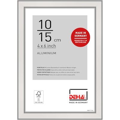 DEHA Design cadre photo, 10 x 15 cm, aluminium, Argent brillant, cadre photopour poserau format paysage et portrait, verre synthétique, Boston DEHA Design cadre photo, 10 x 15 cm, aluminium, Argent brillant, cadre photopour poserau format paysage et portrait, verre synthétique, Boston